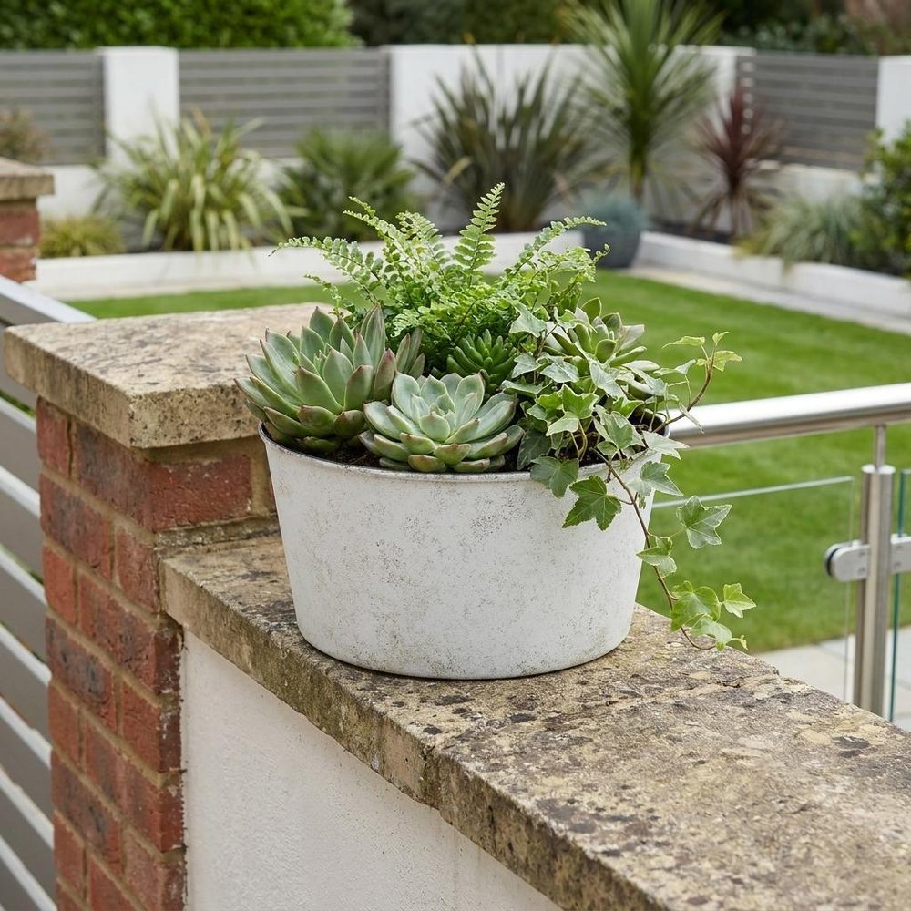 Cream Recycled Plastic Indoor Outdoor Round Pot Planter - 12-inch