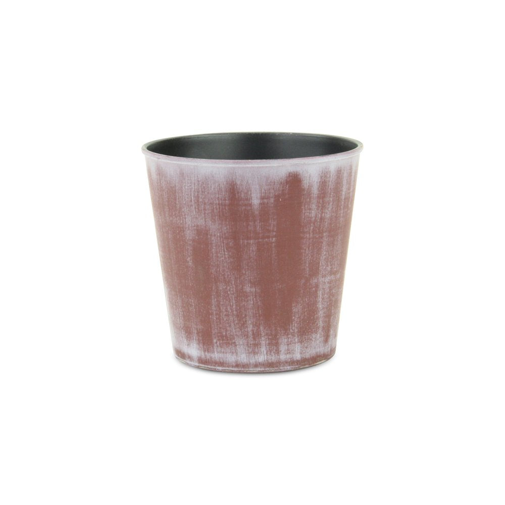 Brown and Off White Textural Tone On Tone Recycled Plastic Indoor Outdoor Round Pot Planter