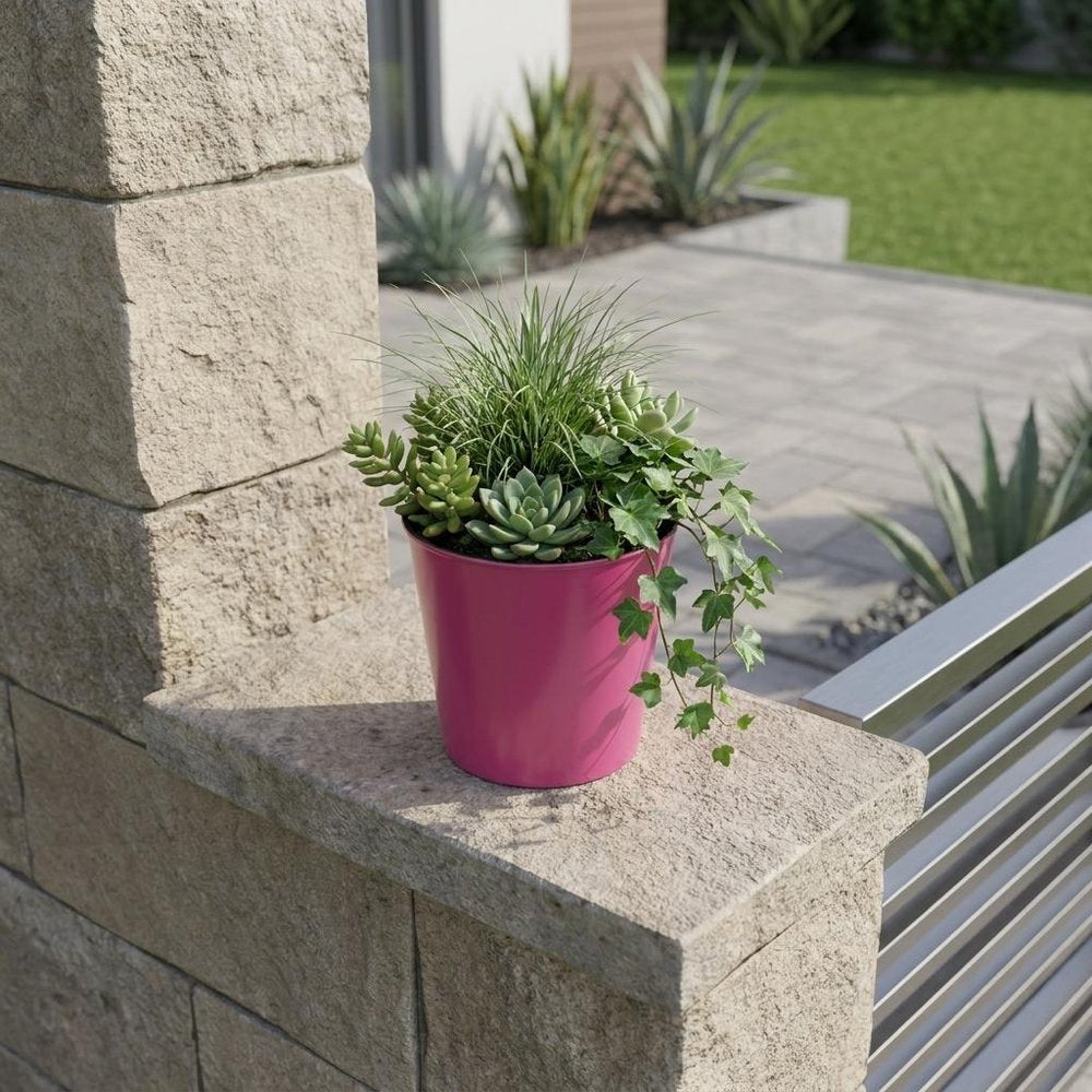 Hot Pink Recycled Plastic Indoor Outdoor Round Pot Planter - 5-inch
