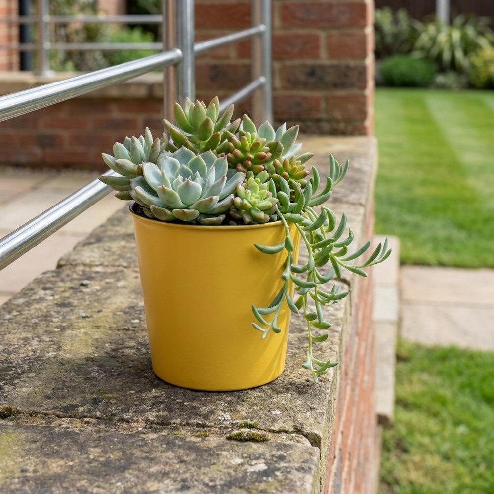 Yellow Recycled Plastic Indoor Outdoor Round Pot Planter - 5-inch