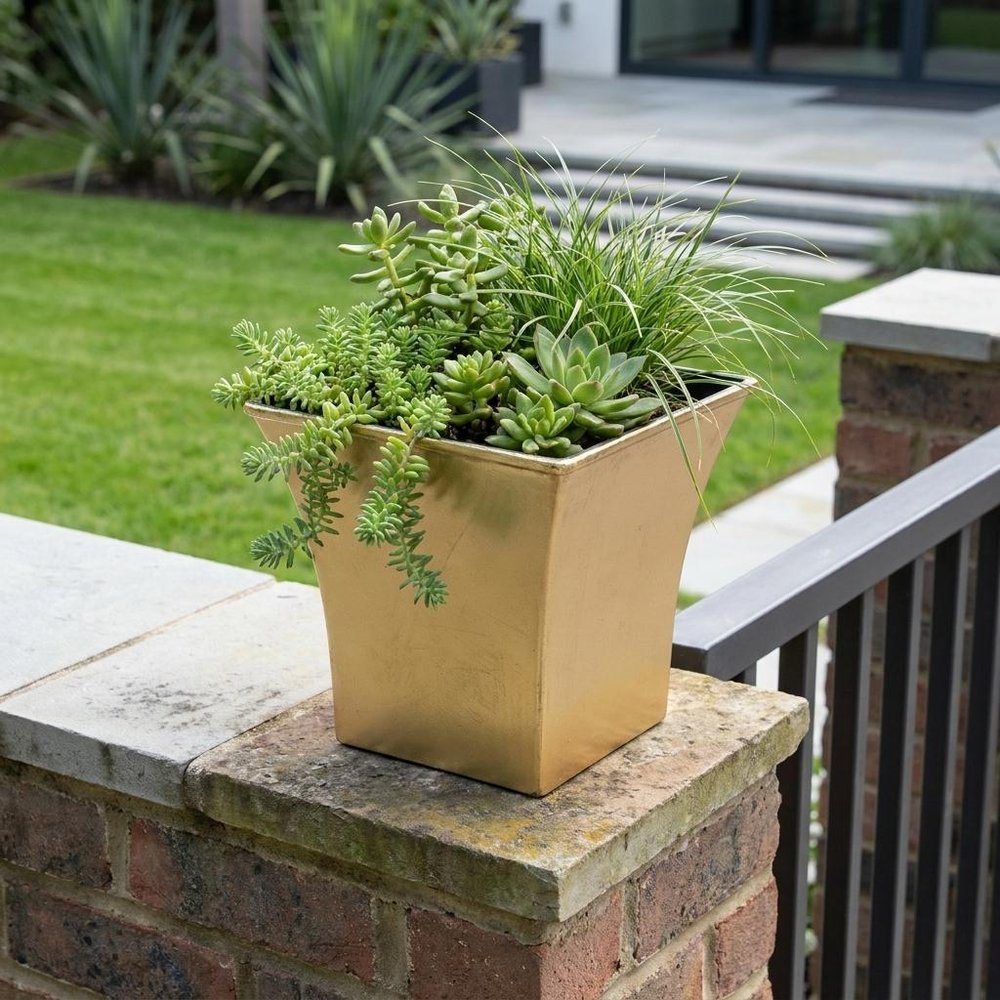 Gold Recycled Plastic Indoor Outdoor Square Pot Planter - 5-inch
