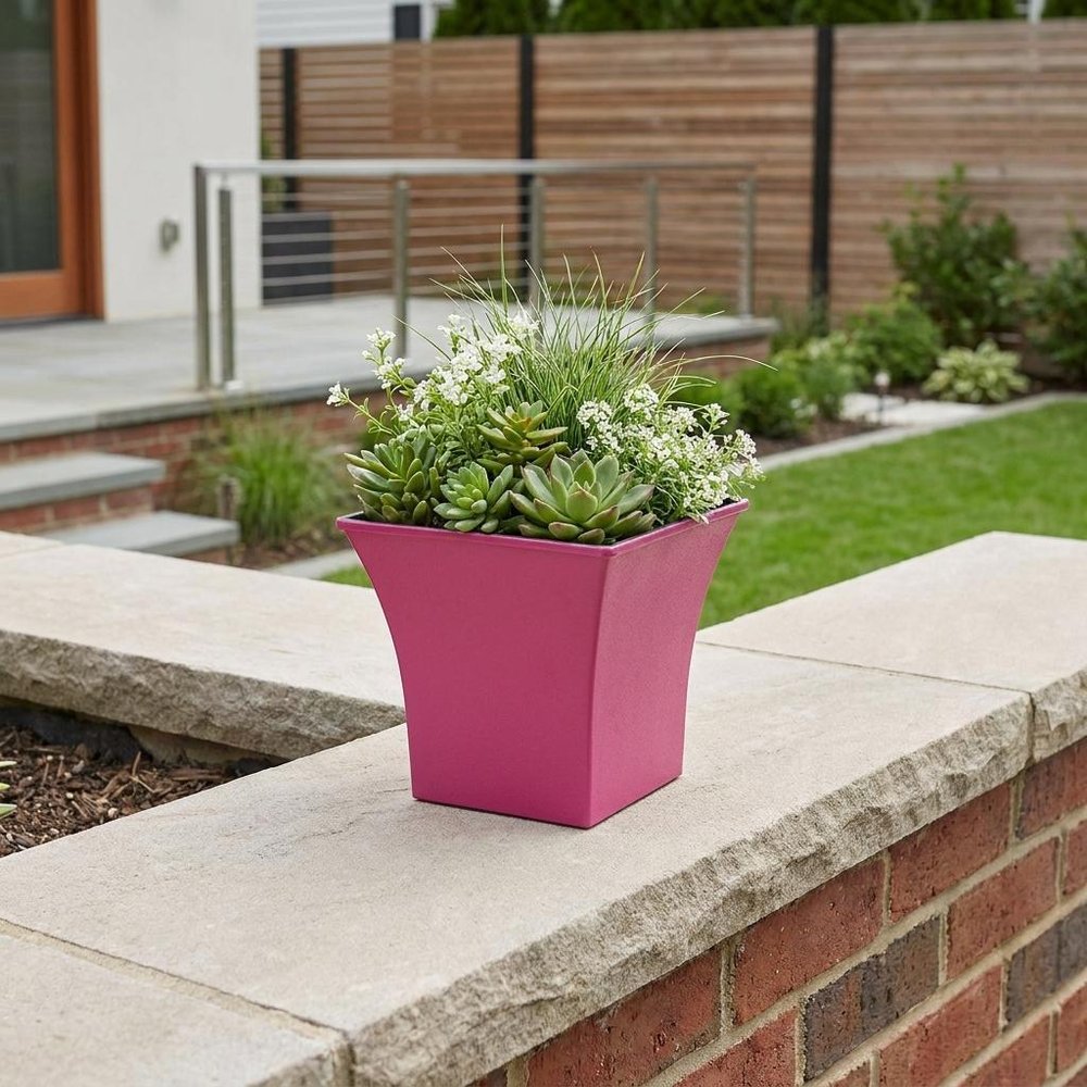 Hot Pink Recycled Plastic Indoor Outdoor Square Pot Planter - 5-inch