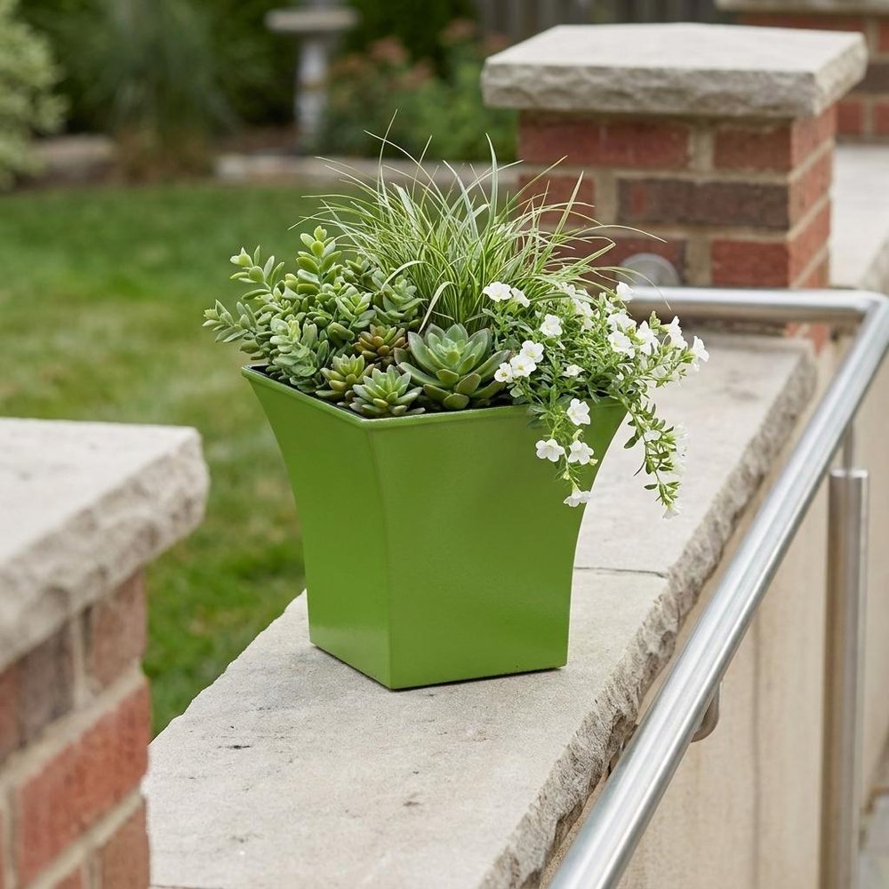 Lime Green Recycled Plastic Indoor Outdoor Square Pot Planter - 5-inch