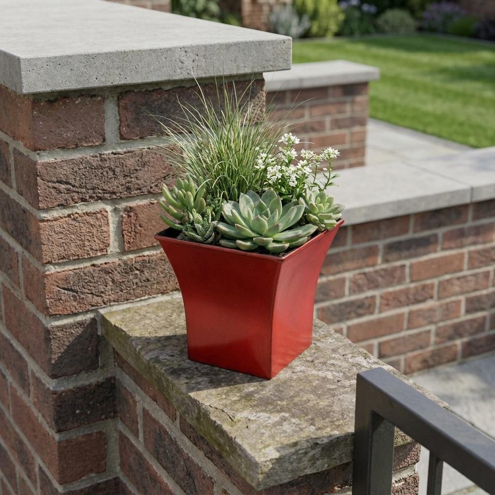 Red Recycled Plastic Indoor Outdoor Square Pot Planter - 5-inch