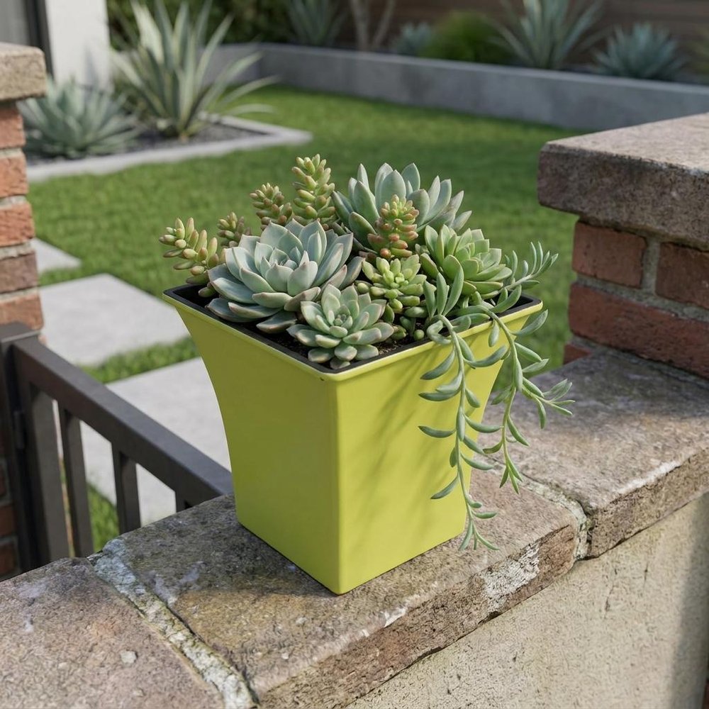 Yellow Recycled Plastic Indoor Outdoor Square Pot Planter - 5-inch