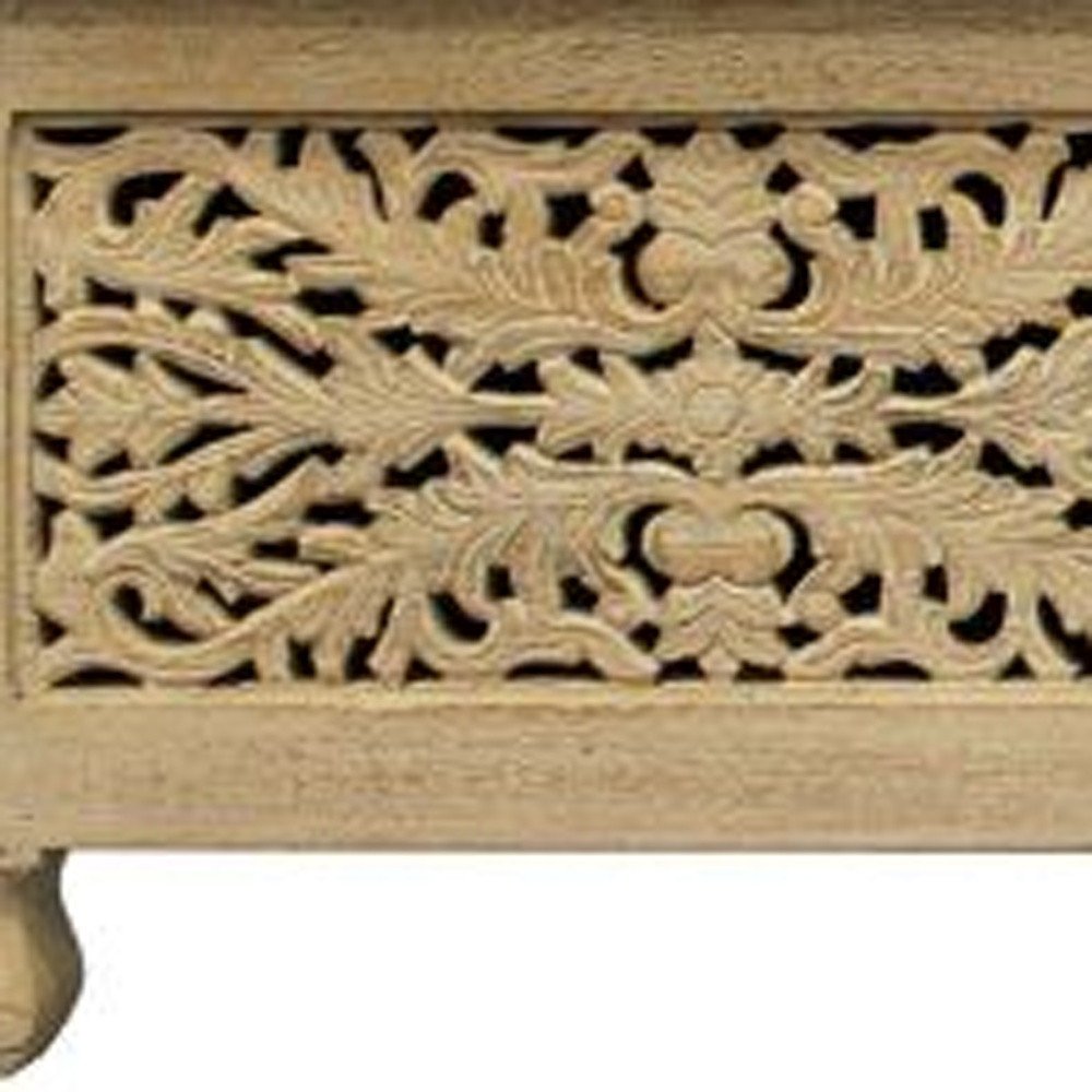 Antique White Solid Carved Wood Scroll Bench with Flip Top - 46-inch