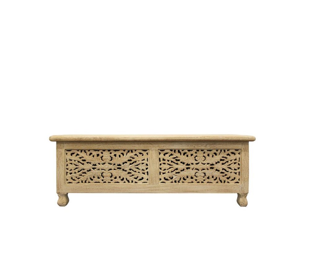 Antique White Solid Carved Wood Scroll Bench with Flip Top - 46-inch