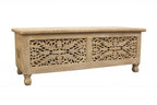 Antique White Solid Carved Wood Scroll Bench with Flip Top - 46-inch