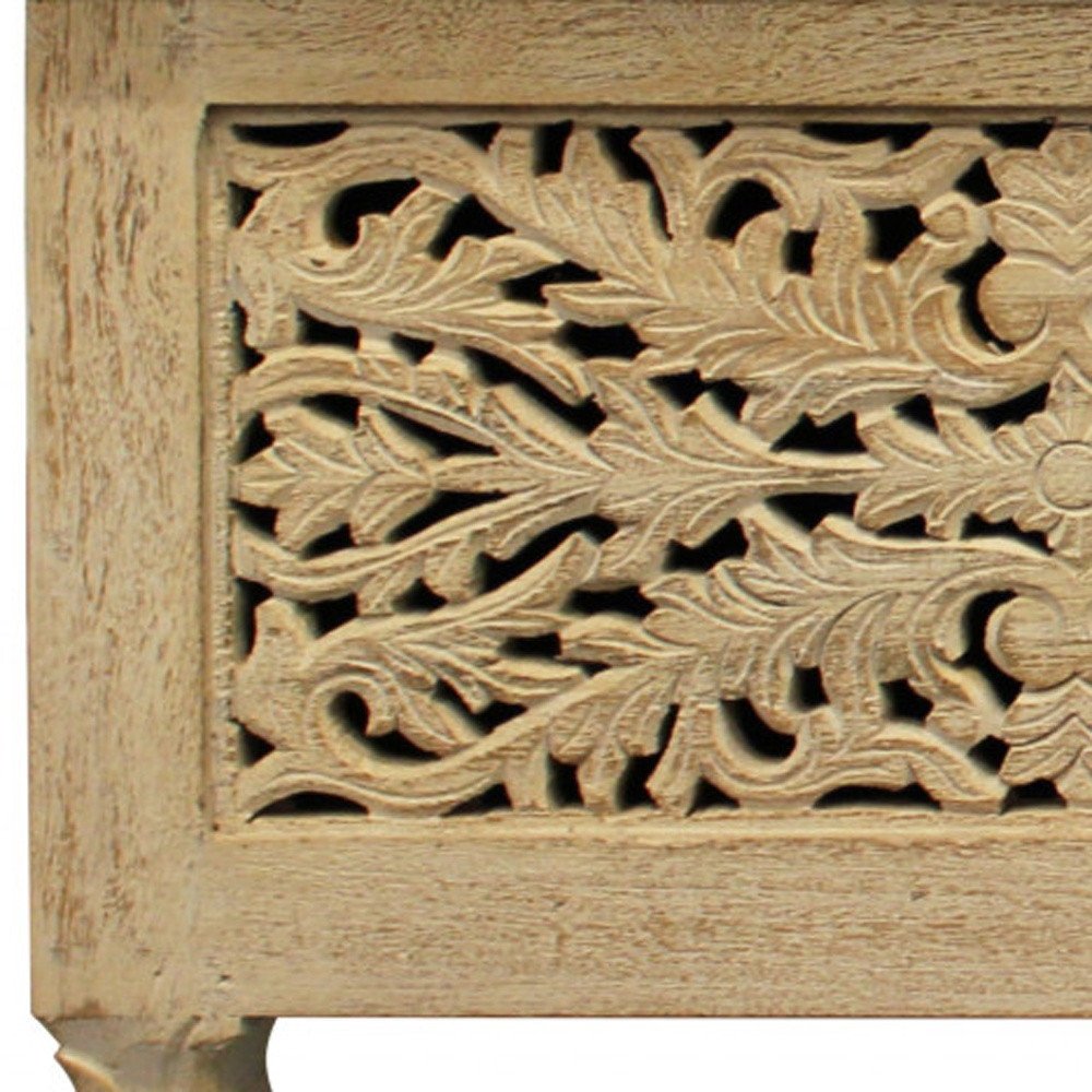 Antique White Solid Carved Wood Scroll Bench with Flip Top - 46-inch