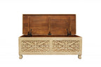 Antique White Solid Carved Wood Scroll Bench with Flip Top - 46-inch