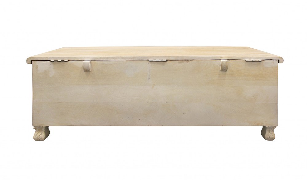 Antique White Solid Carved Wood Scroll Bench with Flip Top - 46-inch