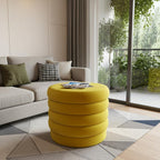 Yellow Velvet Tufted Round Cocktail Ottoman - 21-inch