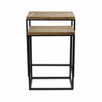 Set of Two 24 Black and Brown Solid Wood Nested Tables