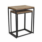 Set of Two 24 Black and Brown Solid Wood Nested Tables