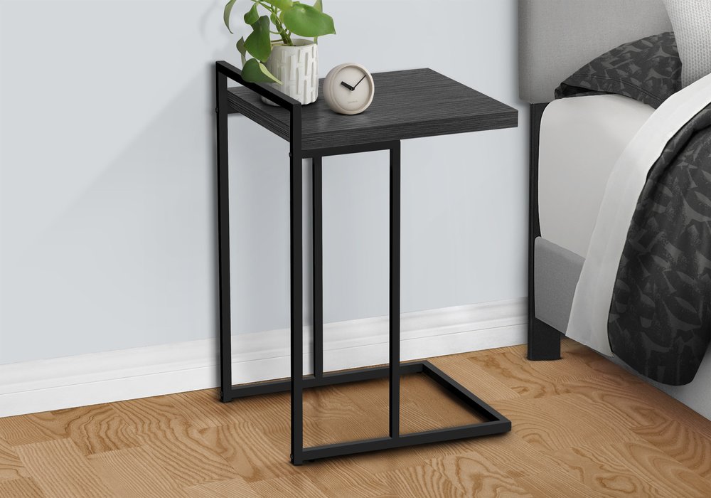 Dark Gray and Black Wood and Iron End Table - 27-inch
