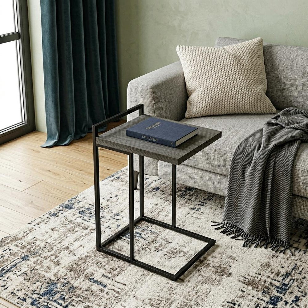 Dark Gray and Black Wood and Iron End Table - 27-inch