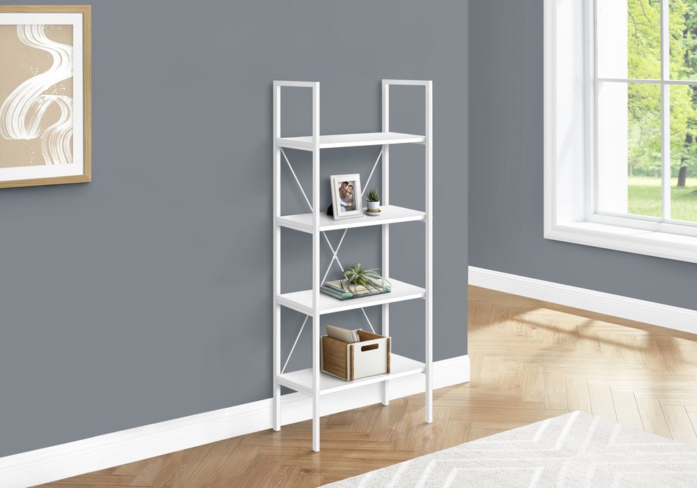 White Metal and Wood Four Tier Etagere Bookcase - 48-inch