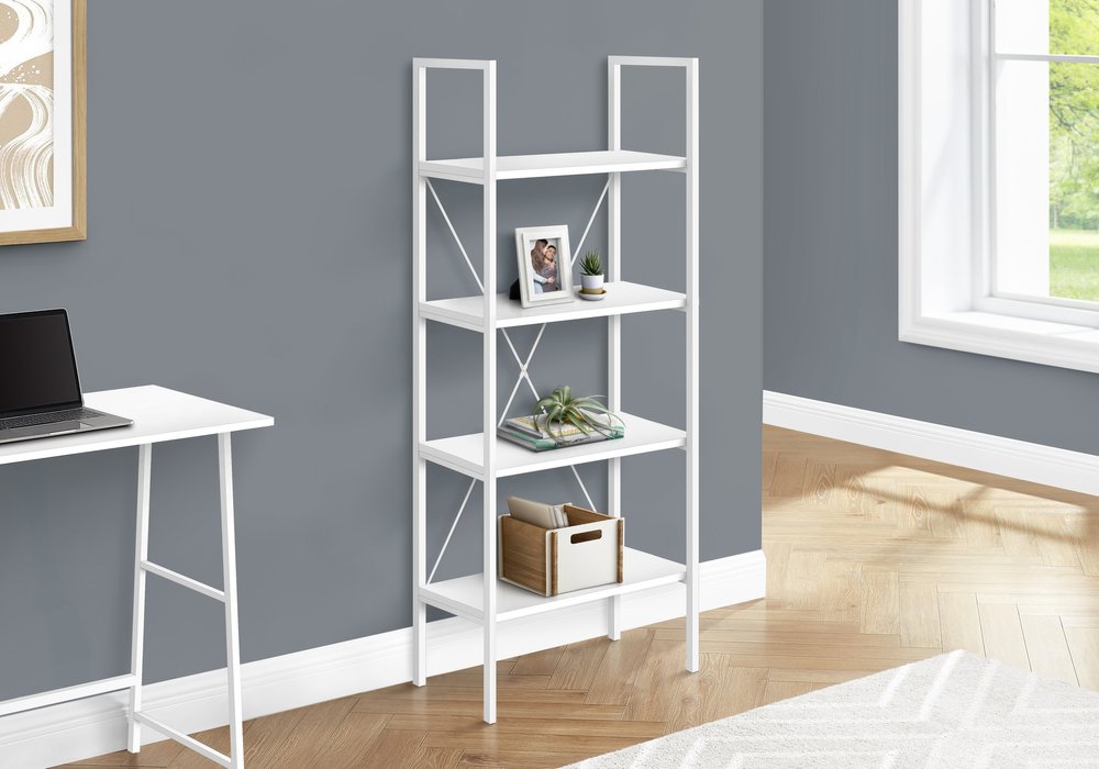 White Metal and Wood Four Tier Etagere Bookcase - 48-inch