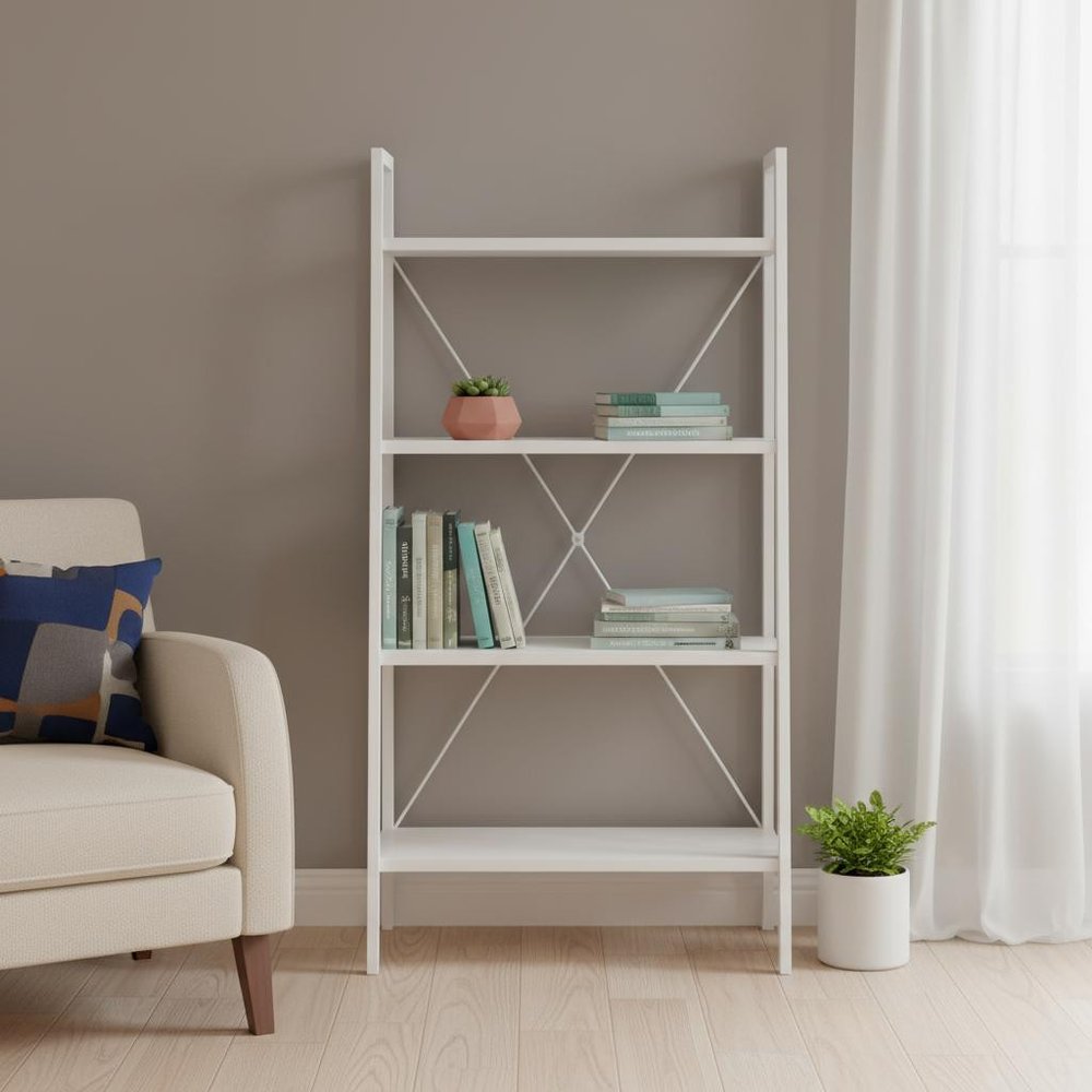 White Metal and Wood Four Tier Etagere Bookcase - 48-inch