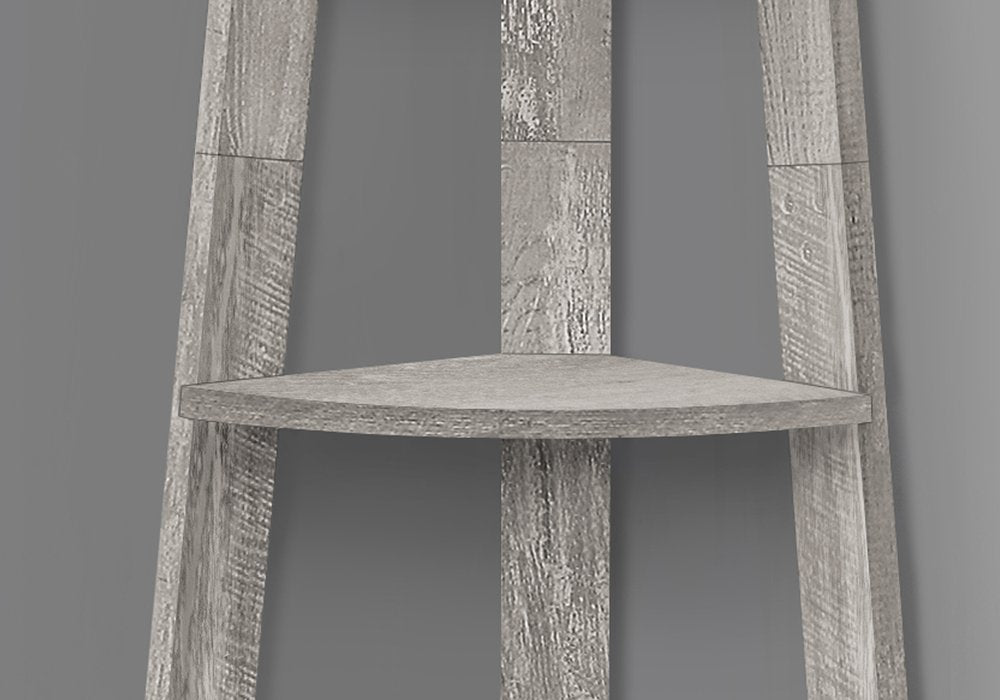 Gray Particle Board and Wood Five Tier Corner Bookcase - 71-inch