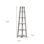 Gray Particle Board and Wood Five Tier Corner Bookcase - 71-inch