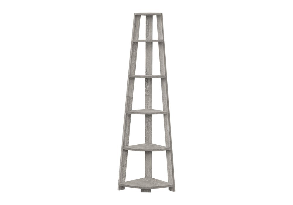 Gray Particle Board and Wood Five Tier Corner Bookcase - 71-inch