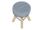 Gray Fabric and Natural Round Ottoman - 12-inch
