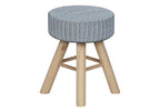 Gray Fabric and Natural Round Ottoman - 12-inch