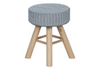 Gray Fabric and Natural Round Ottoman - 12-inch