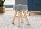 Gray Fabric and Natural Round Ottoman - 12-inch
