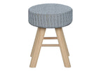 Gray Fabric and Natural Round Ottoman - 12-inch