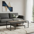 Brown and Black Metal Sled Coffee Table with Shelf - 45-inch