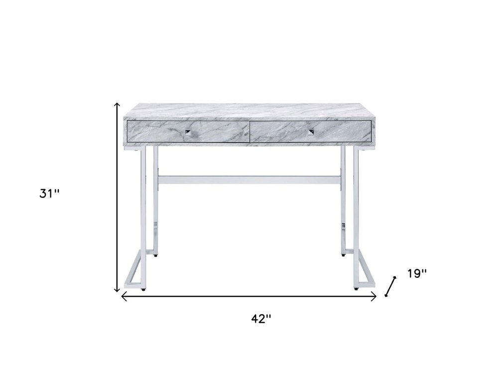 White Writing Desk with Two Drawers - 42-inch