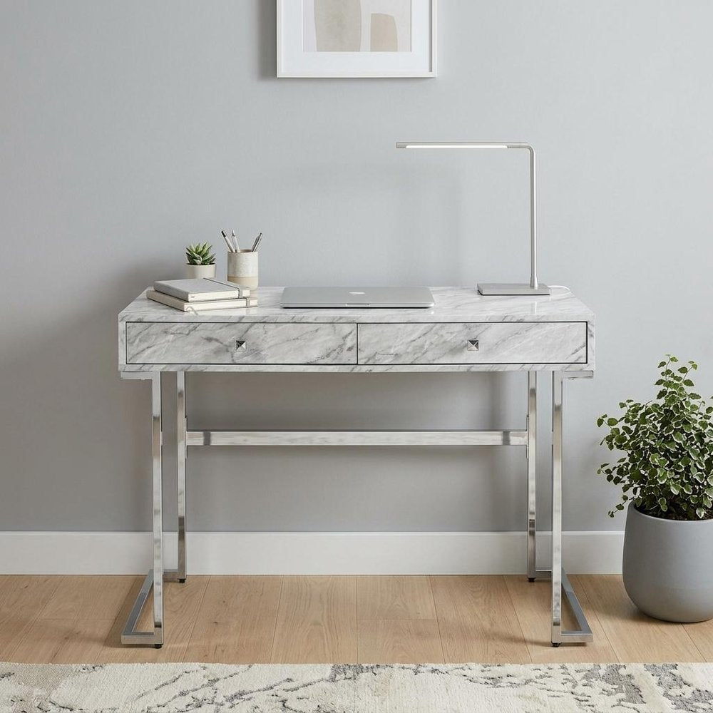 White Writing Desk with Two Drawers - 42-inch
