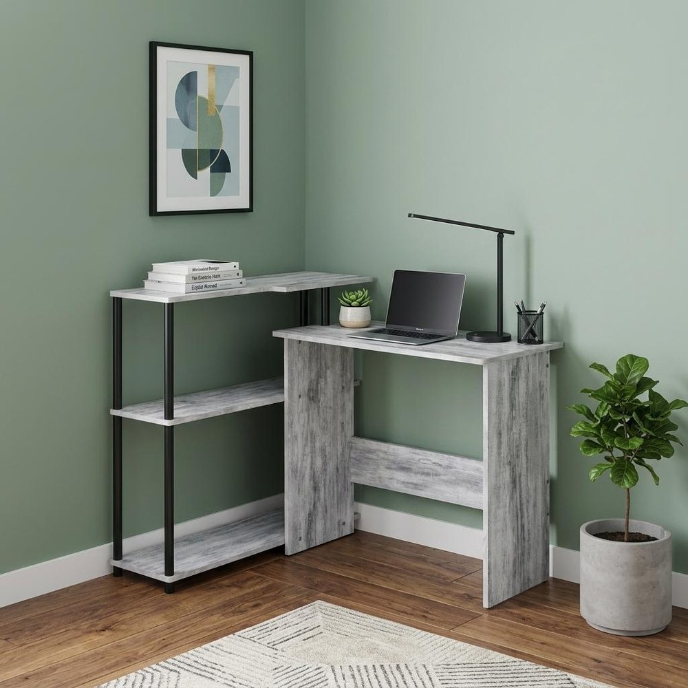 Antiqued White L Shape Writing Desk - 39-inch