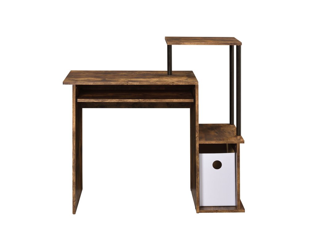 Oak and Black Wood and Metal Computer Desk - 37-inch