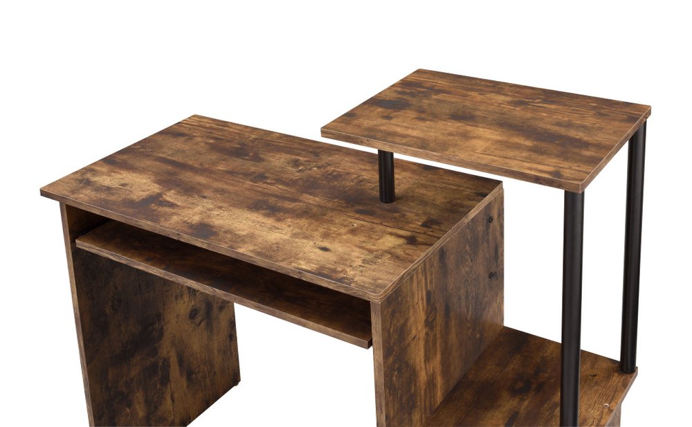 Oak and Black Wood and Metal Computer Desk - 37-inch