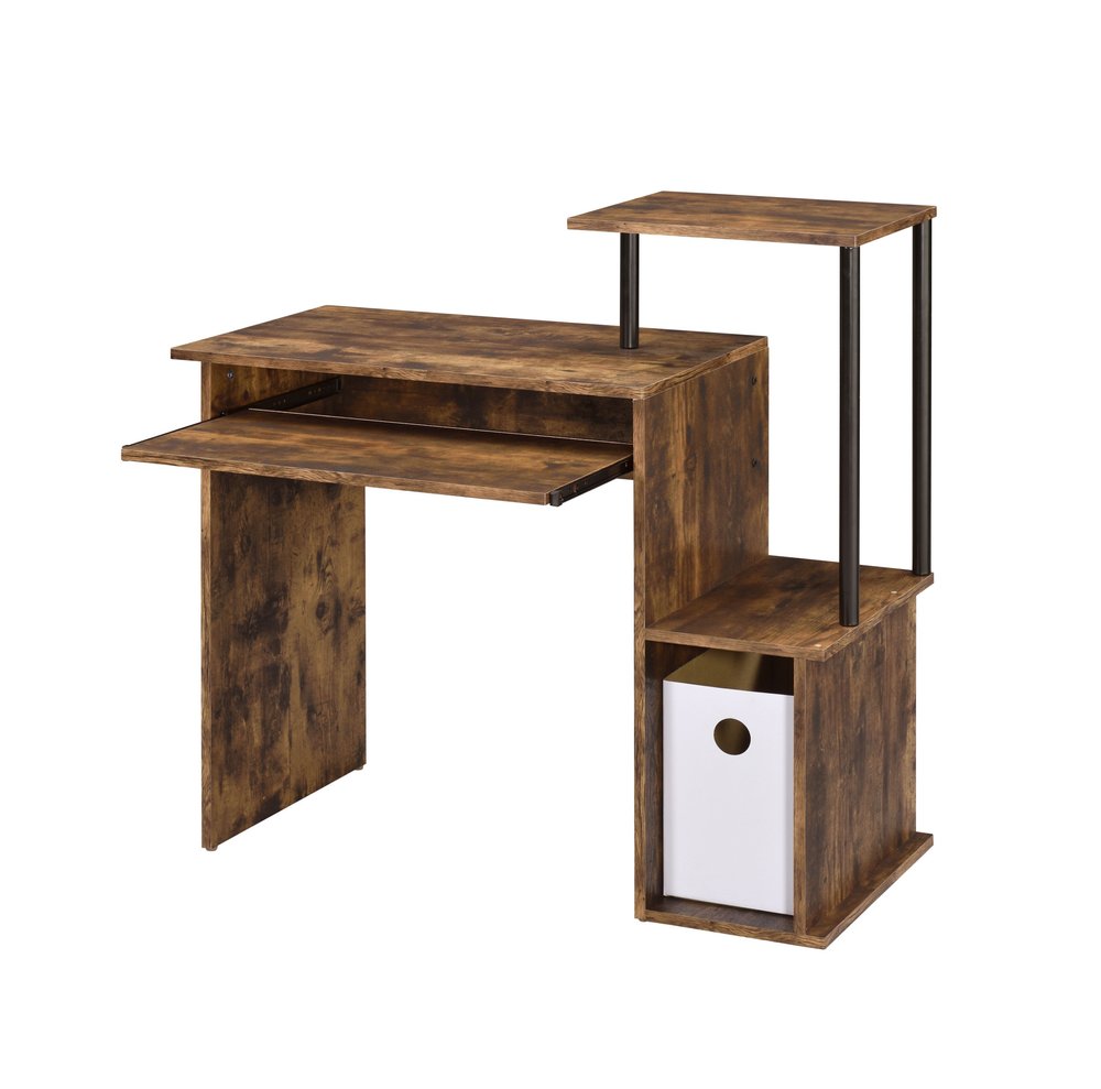 Oak and Black Wood and Metal Computer Desk - 37-inch