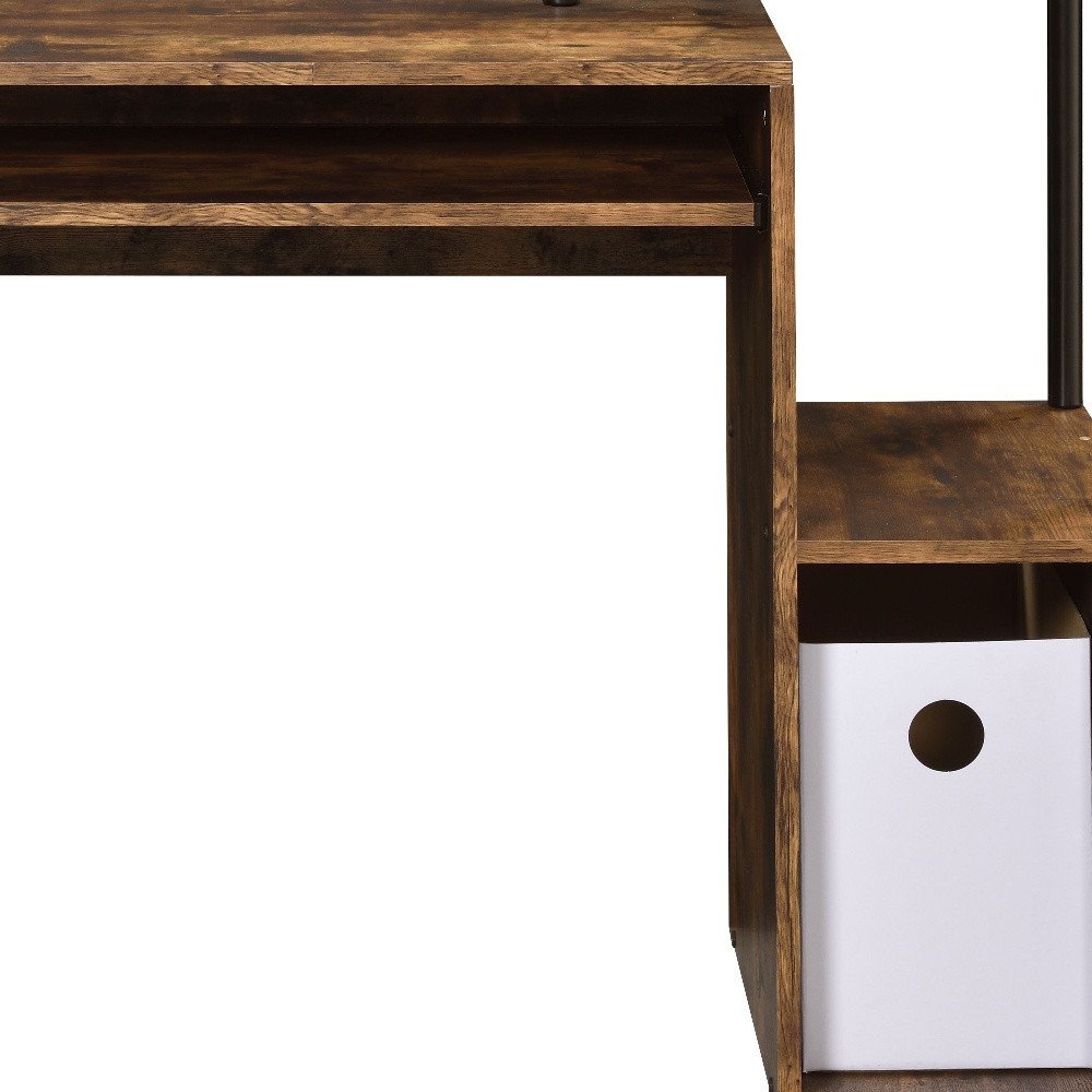 Oak and Black Wood and Metal Computer Desk - 37-inch