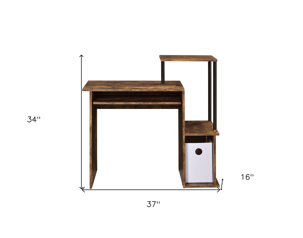 Oak and Black Wood and Metal Computer Desk - 37-inch