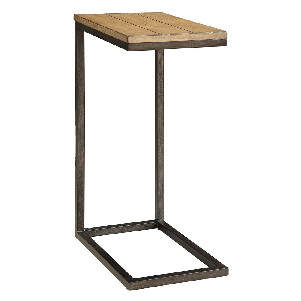 Oak and Black Distressed Solid Wood and Steel Frame End Table - 25-inch
