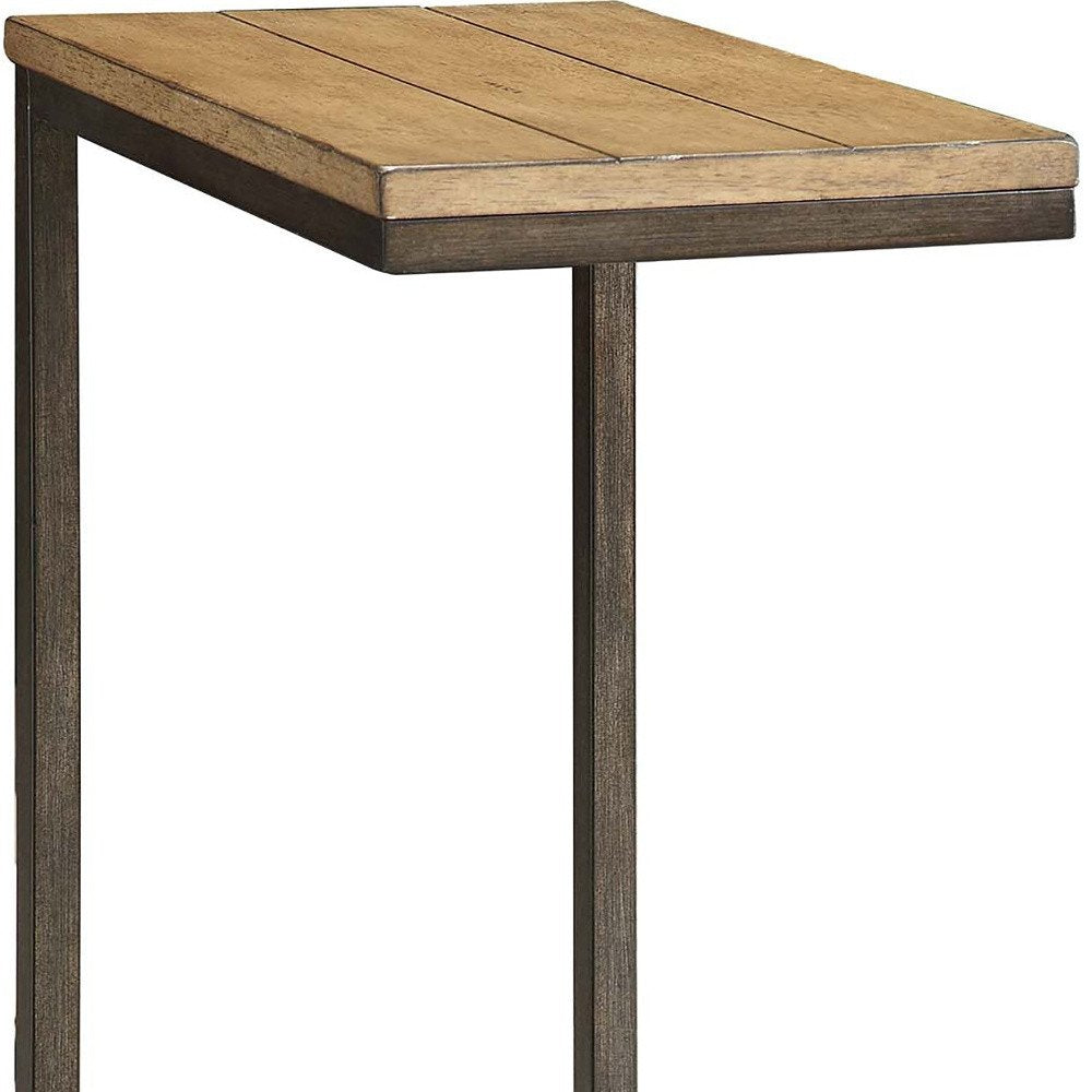 Oak and Black Distressed Solid Wood and Steel Frame End Table - 25-inch
