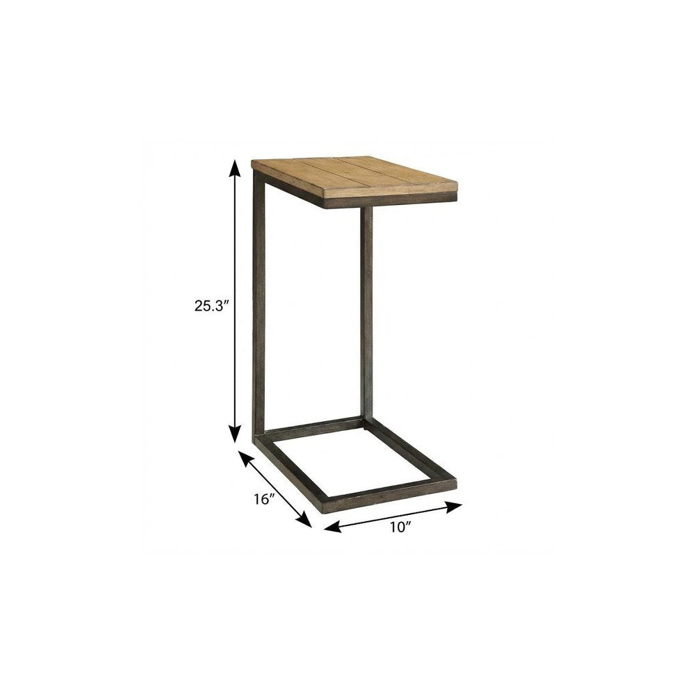 Oak and Black Distressed Solid Wood and Steel Frame End Table - 25-inch