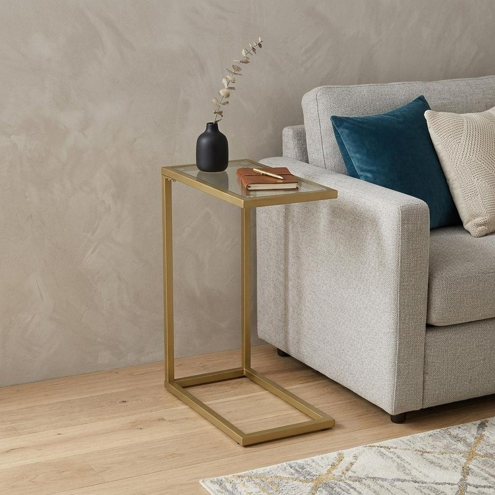 Clear and Gold Glass and Steel Frame End Table - 26-inch