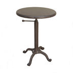 Gunmetal and Brown Iron Height Adjustable Round Pedestal End Table