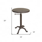 Gunmetal and Brown Iron Height Adjustable Round Pedestal End Table