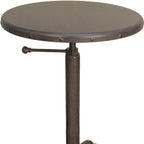 Gunmetal and Brown Iron Height Adjustable Round Pedestal End Table