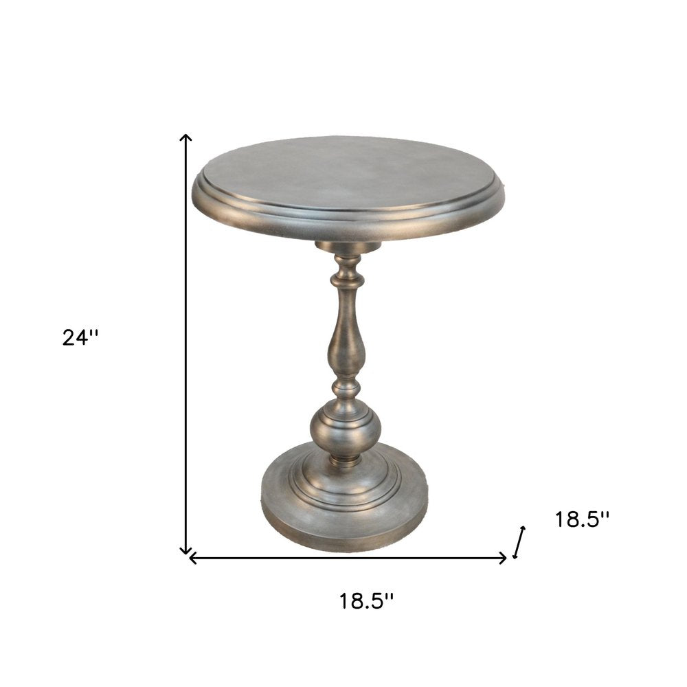 Nickel Iron Round Pedestal End Table - 24-inch