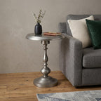Nickel Iron Round Pedestal End Table - 24-inch