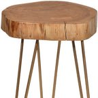 Gold and Natural Solid Wood Round End Table - 26-inch